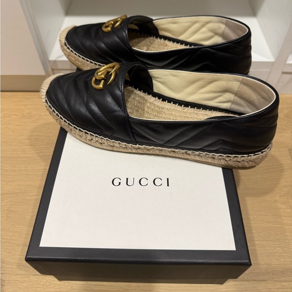 Gucci Black Nappa Matelasse Marmont Leather Espadrilles - Picture 3 of 4